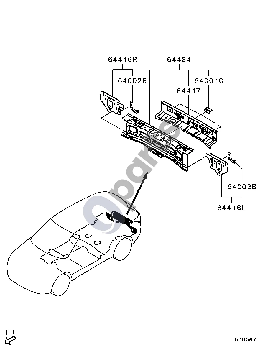 Mitsubishi Outlander (2013–2021) Visi schema – pozicija 64416R: Galinės dalies vidinė plokštė, dešinė