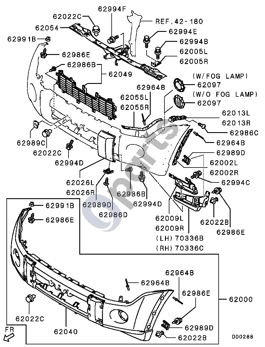 Mitsubishi Pajero (2007–2018) -1105.3 schema – pozicija 62013L: Laikiklis, priekinio bamperio atramos, kairys