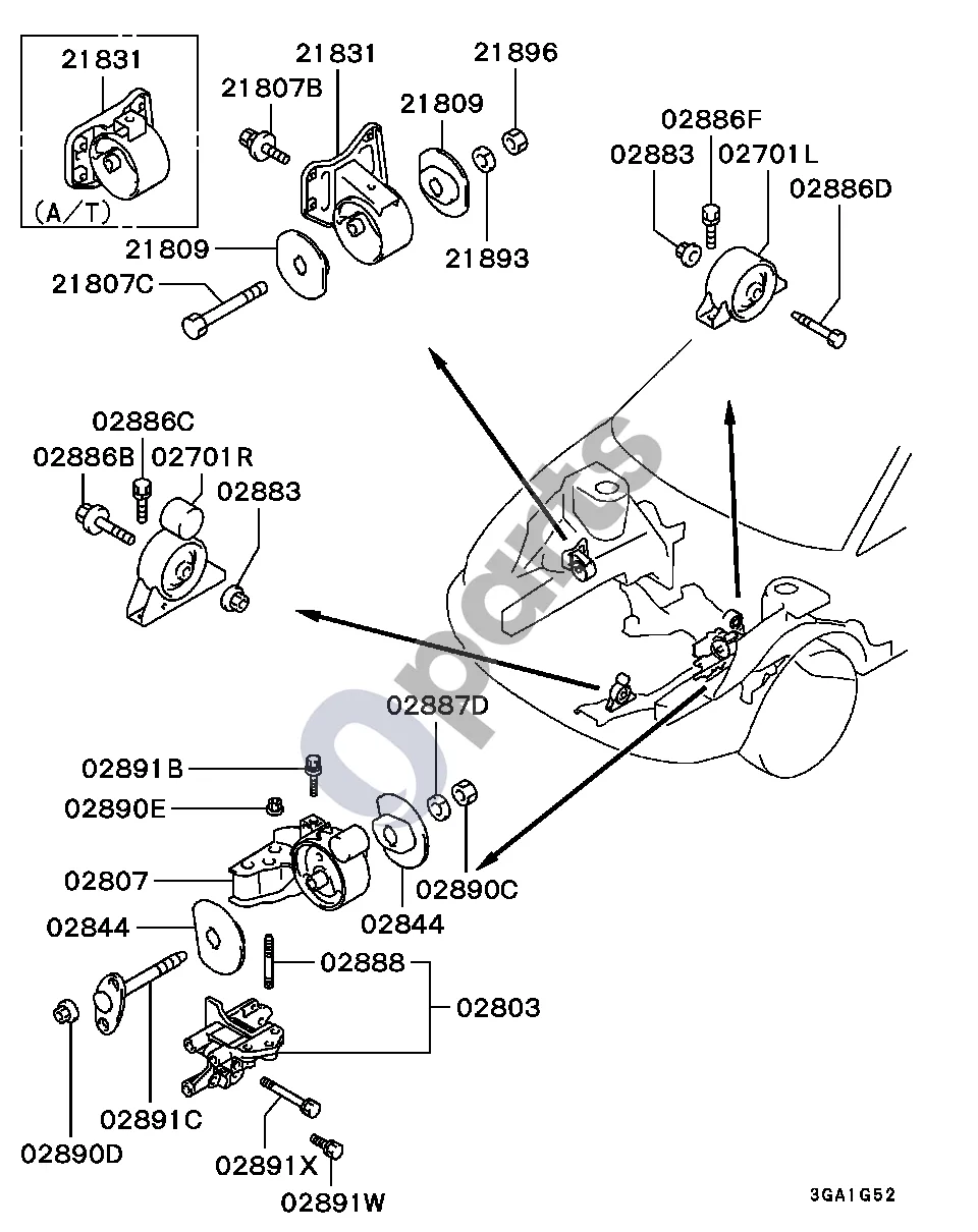 Mitsubishi Space Gear (1994–2007) Visi schema – pozicija 02891C: Varžtas, variklio tvirtinimas