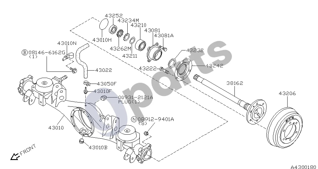 Nissan Terrano 430 - Galinė ašis (VG33E) schema – pozicija 43210: Galinės ašies vidinis guolis
