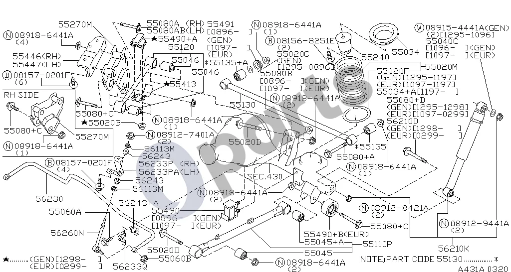 Nissan Terrano 431 - Galinė pakaba (VG33E) schema – pozicija 55046: Galinės spyruoklės įvorė