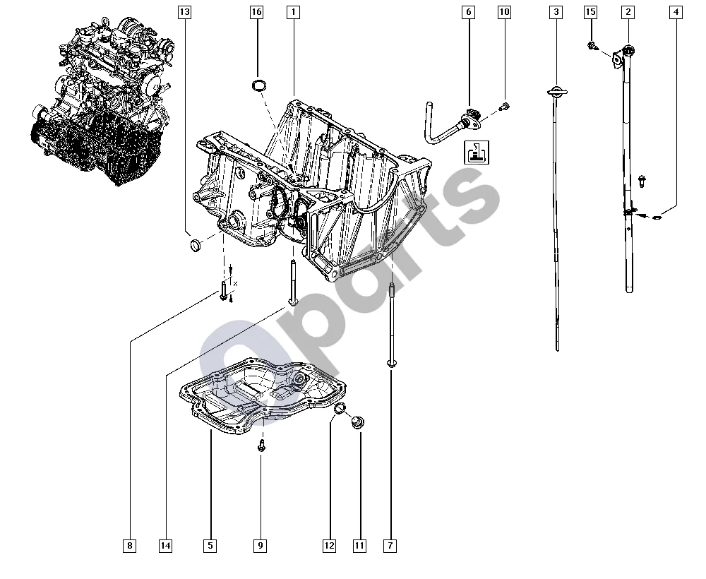 Renault Captur (2013–2020) Alyvos karteris (H4B) schema – pozicija 3: Alyvos lygio matuoklis