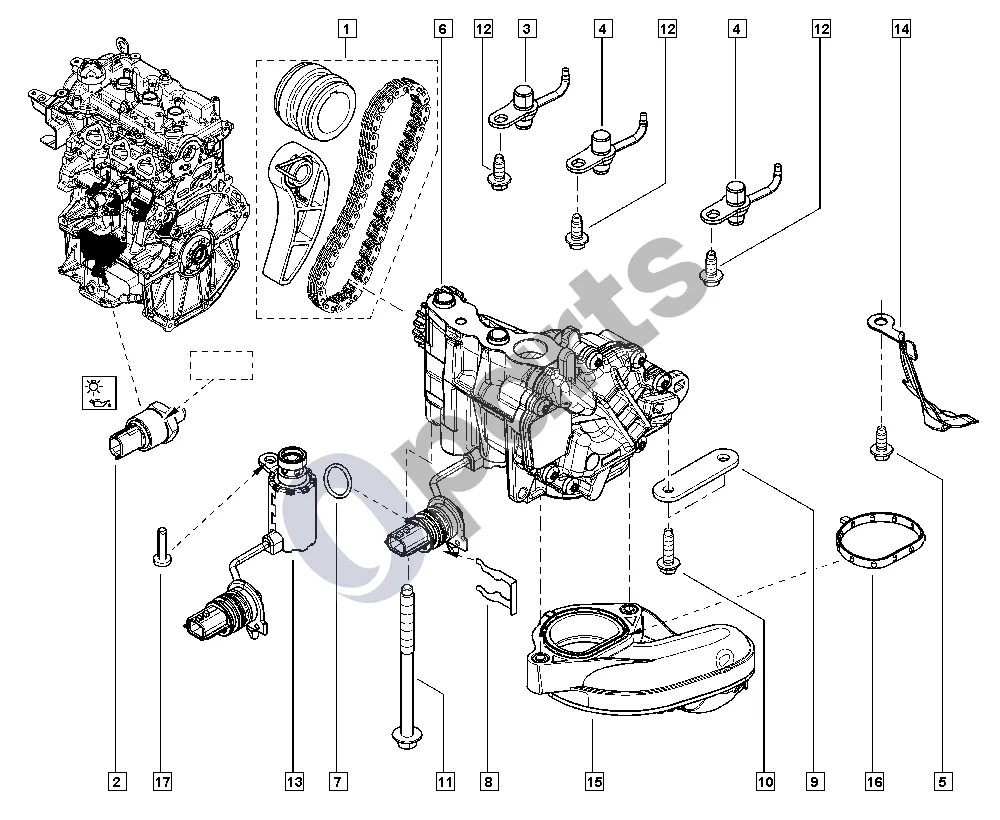 Renault Captur (2013–2020) Alyvos siurblys (H4B) schema – pozicija 13: Vožtuvas – variklio tepalo siurblys