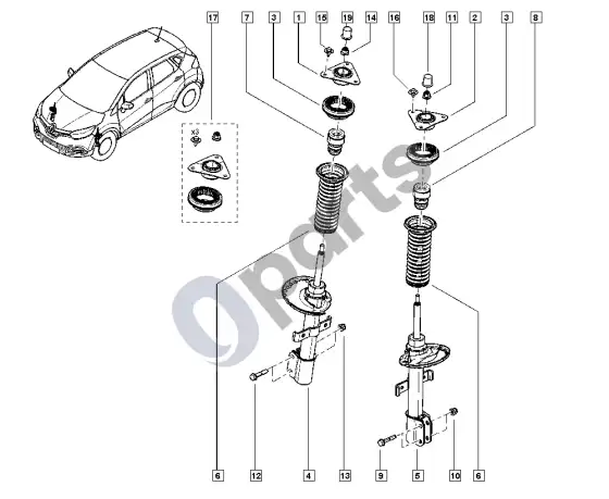 Renault Captur amortizatorius – schema