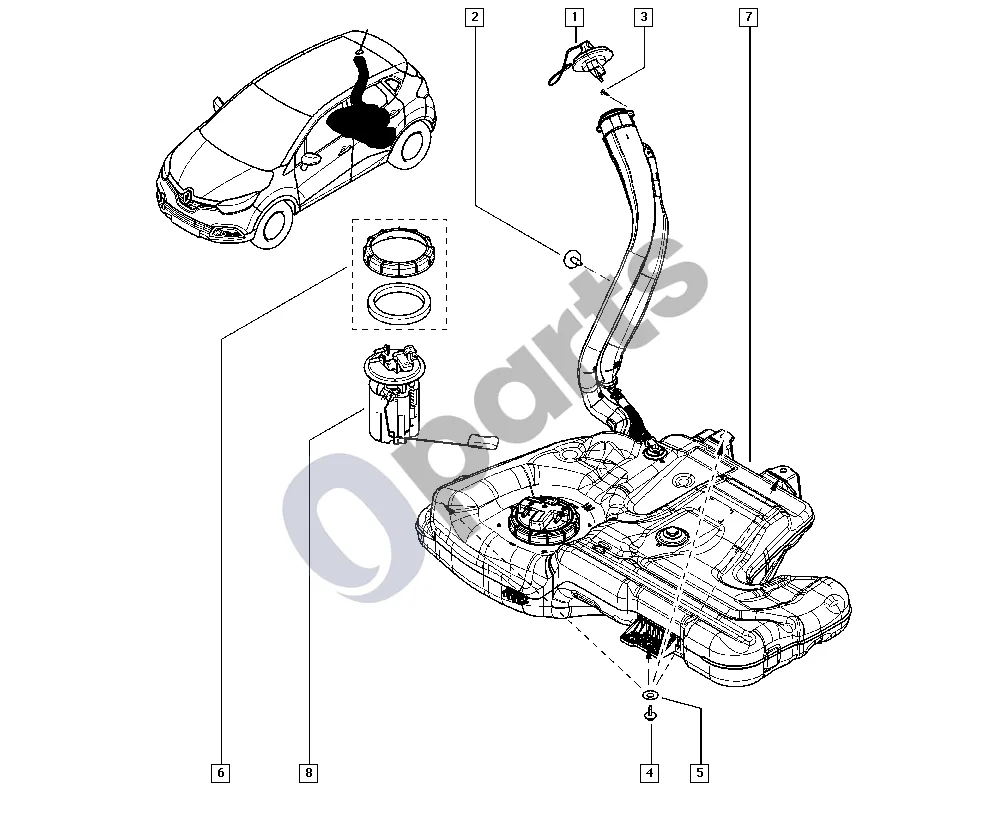 Renault Captur (2013–2020) Degalų bakas schema – pozicija 1: Degalų bako dangtelis, paprastas