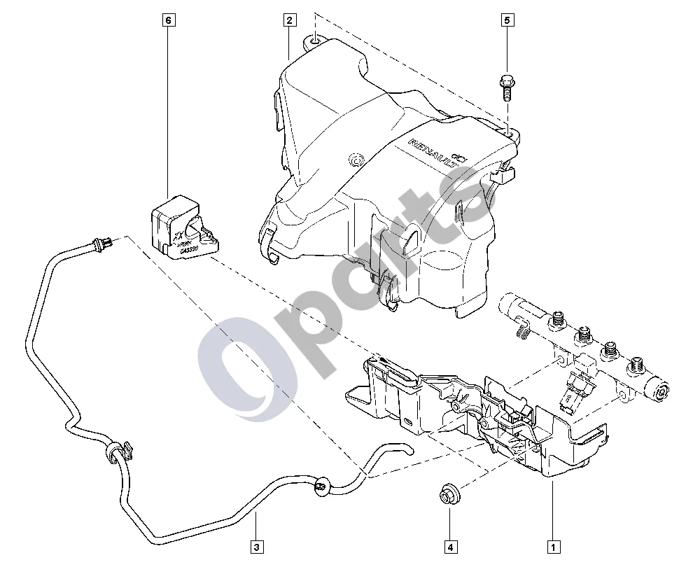 Renault Captur (2013–2020) Įpurškiklis (K9K) schema – pozicija 2: Dangtelis, kuro nuotėkis, viršutinis