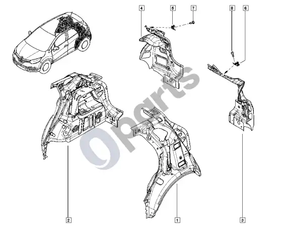 Renault Captur kėbulo galas – schema