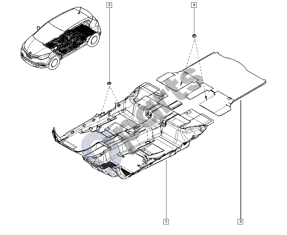 Renault Captur (2013–2020) Kilimėliai schema – pozicija 2: Kamštis 16 16x16