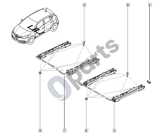 Renault Captur sėdynės bėgelis – schema