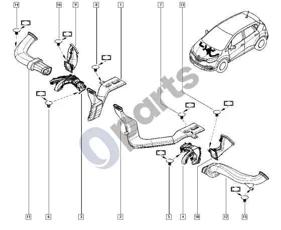 Renault Captur šildytuvo radiatorius – schema
