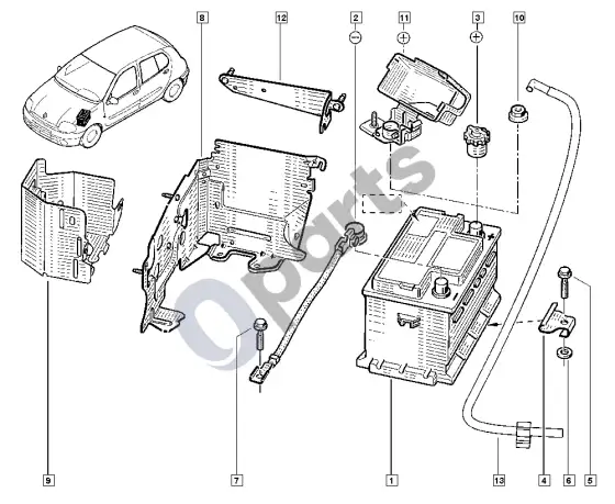Renault Clio II akumuliatorius (K7M) – schema