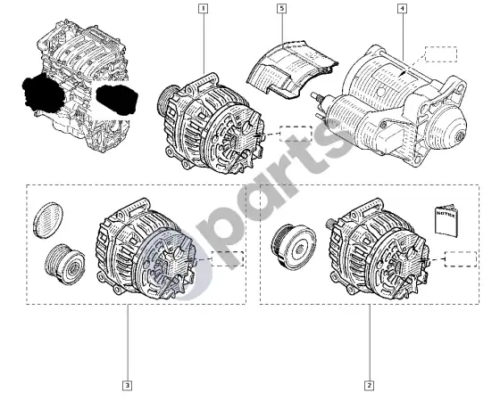 Renault Clio II generatorius – starteris (K4M) – schema