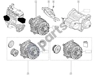 Renault Clio II (1998–2005) Generatorius – starteris – schema