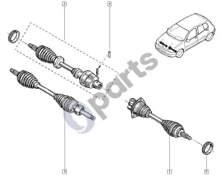 Renault Clio II (1998–2005) Pusašis – schema