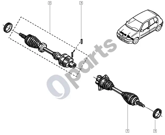 Renault Clio II pusašis (D4D, D4F, D7D) – schema