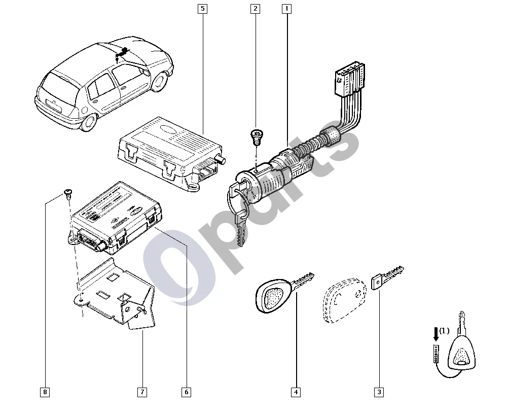Renault Clio II (1998–2005) Starterio jungiklis schema – pozicija 1: Uždegimo jungiklis frcec2