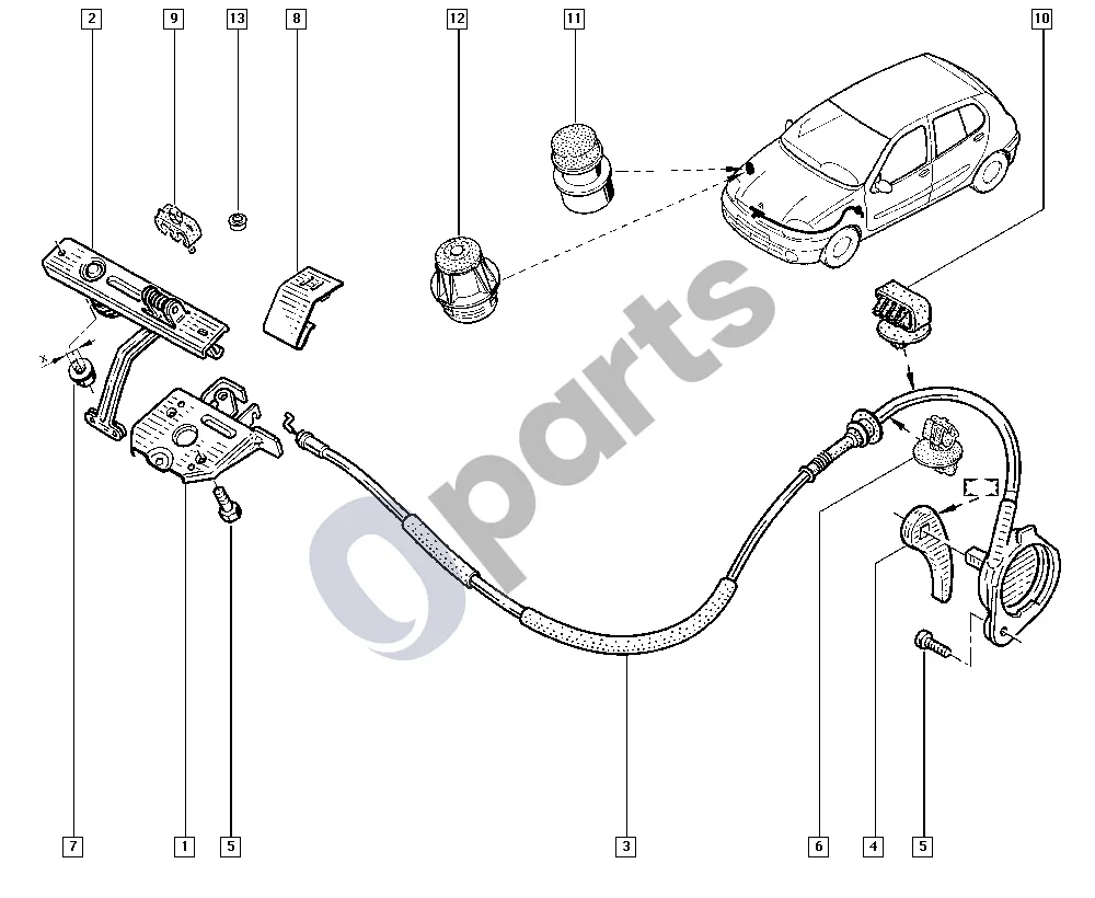 Renault Clio II (1998–2005) Visos spynos schema – pozicija 13: Eigos ribotuvas