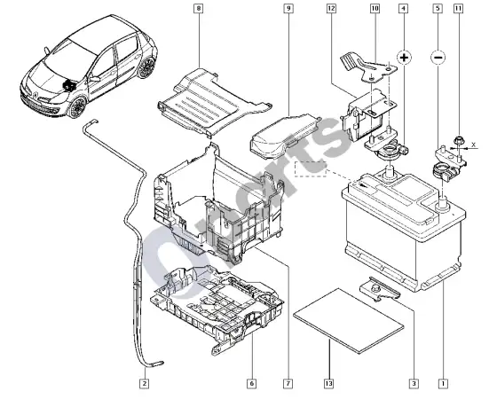 Renault Clio III akumuliatorius – schema
