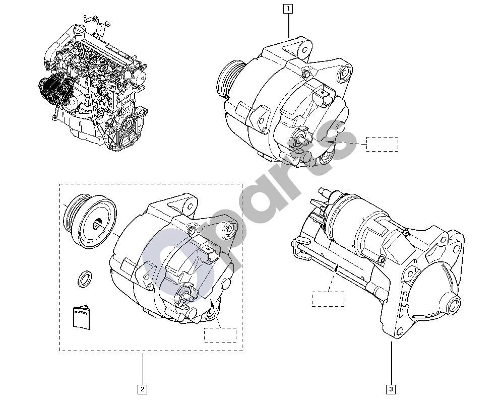 Renault Clio III (2005–2012) Generatorius – starteris (K9K) schema – pozicija 3: Starteris