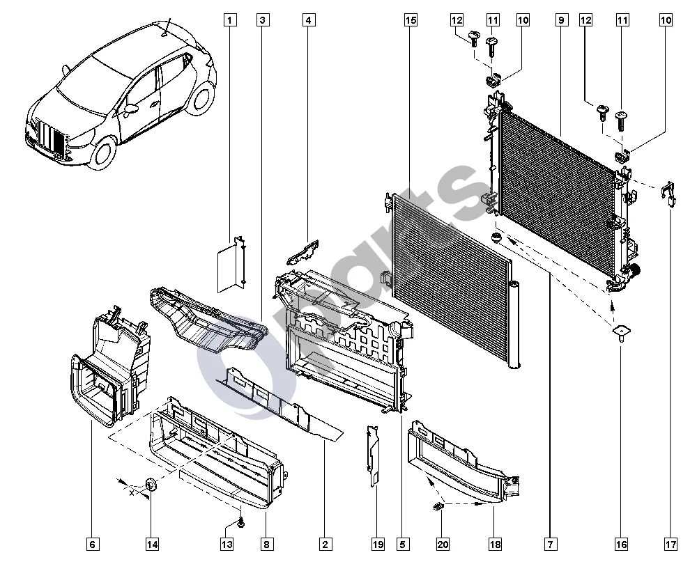 Renault Clio IV (2012–2019) Aušinimo skysčio radiatorius schema – pozicija 7: Elastingas slopintuvas