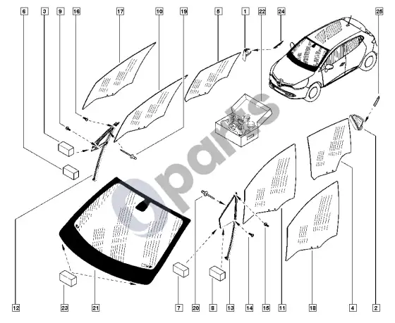 Renault Clio IV langai – schema