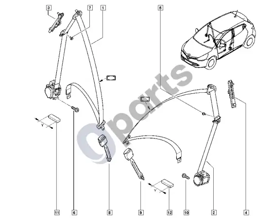 Renault Clio IV saugos diržai – schema