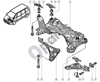 Renault Espace III (1997–2003) Priekinė ašis – schema