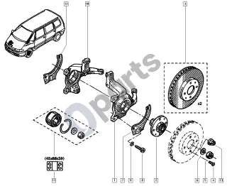Renault Espace III (1997–2003) Stebulės ašis - diskas – schema