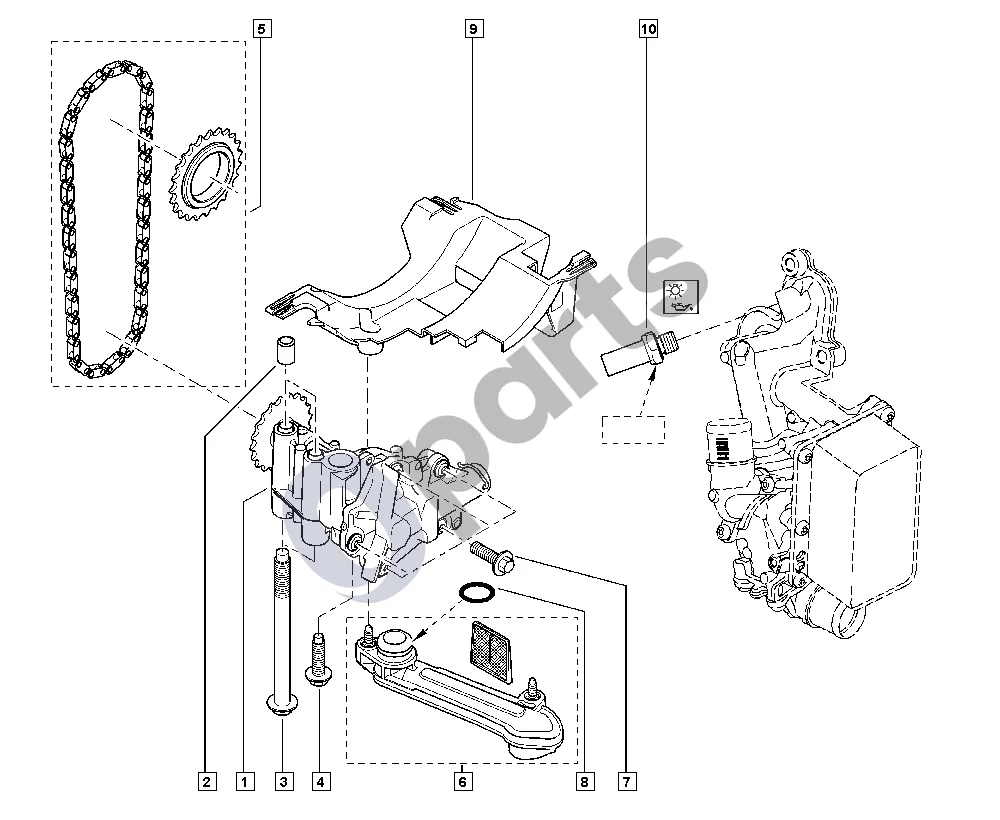 Renault Espace IV (2002–2014) Alyvos siurblys (M9R) schema – pozicija 5: Alyvos grandinių komplektas