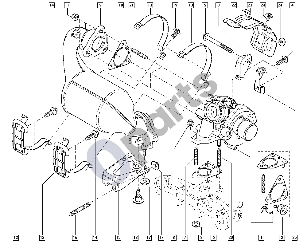 Renault Espace IV (2002–2014) Turbokompresorius (M9R) schema – pozicija 13: Laikiklio spaustukas