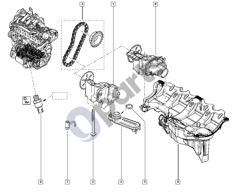 Renault Espace V (RFC) (2015–2023) Alyvos siurblys (R9M) schema – pozicija 7: Stūmoklio aušinimo purkštukas