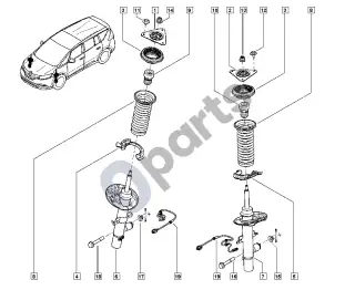 Renault Espace V (RFC) (2015–2023) Amortizatorius – schema