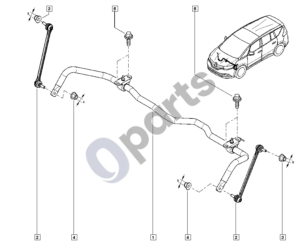 Renault Espace V (RFC) (2015–2023) Stabilizatoriaus strypas schema – pozicija 1: Stabilizatoriaus strypas