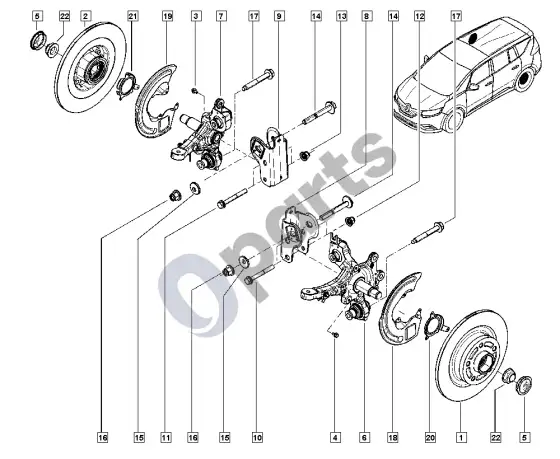 Renault Espace V stebulės ašis - diskas – schema