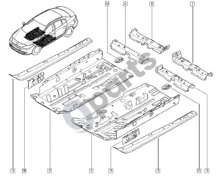 Renault Fluence (2010–) Centrinė grindų plokštė – schema