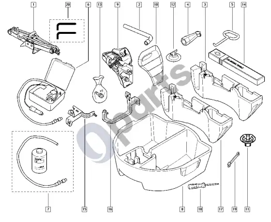 Renault Fluence domkratas – schema