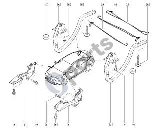 Renault Fluence (2010–) Durų vyriai – schema