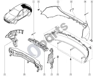 Renault Fluence (2010–) Galiniai bamperiai – schema