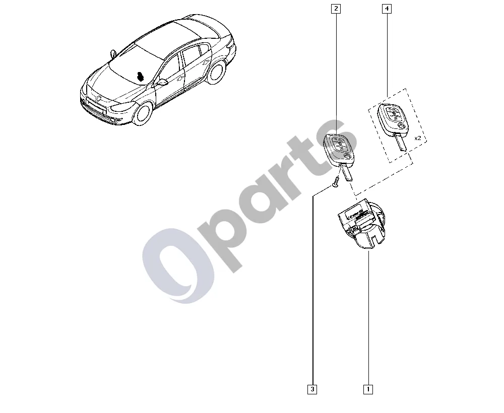 Renault Fluence (2010–) Kompiuterio užraktas schema – pozicija 1: Imobilizatoriaus žiedas