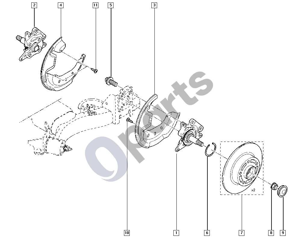 Renault Fluence (2010–) Stebulės ašis - diskas schema – pozicija 7: Galinių stabdžių diskų komplektas