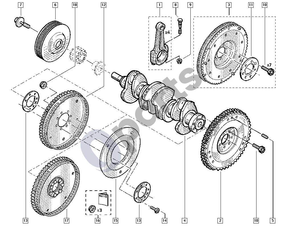 renault kangoo-i-2003 Alkūninis velenas (K4M) schema – pozicija 12: Dėklas (taikinys)