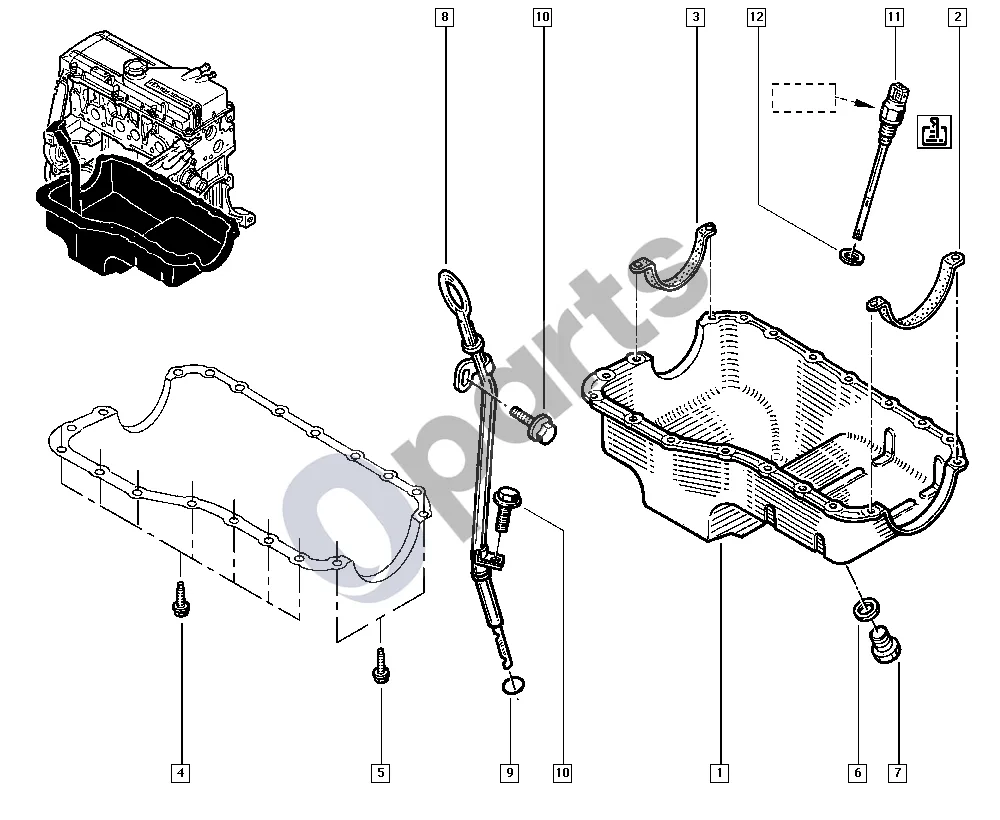 renault kangoo-i-2003 Alyvos karteris (E7J) schema – pozicija 11: Alyvos lygio daviklis