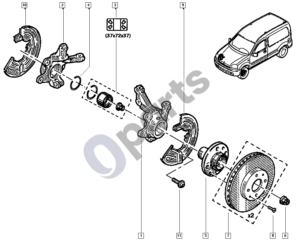 renault kangoo-i-2003 Ašies galas - diskas (K7M) schema – pozicija 8: Varžtas M8x125-17