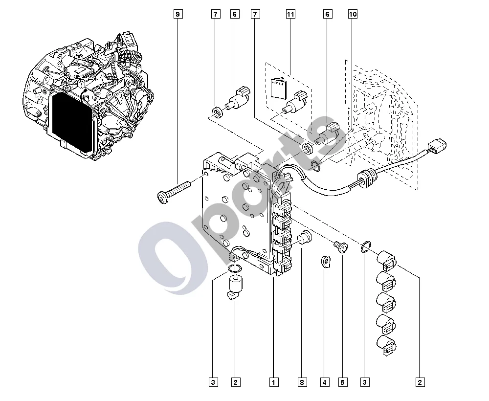 renault kangoo-i-2003 Automatic gearbox control (K4M, K7J) schema – pozicija 2: Solenoidinis vožtuvas