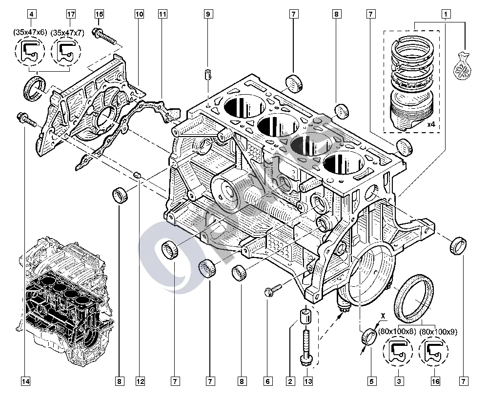renault kangoo-i-2003 Cilindrų blokas (K4M) schema – pozicija 5: Kamštis 18