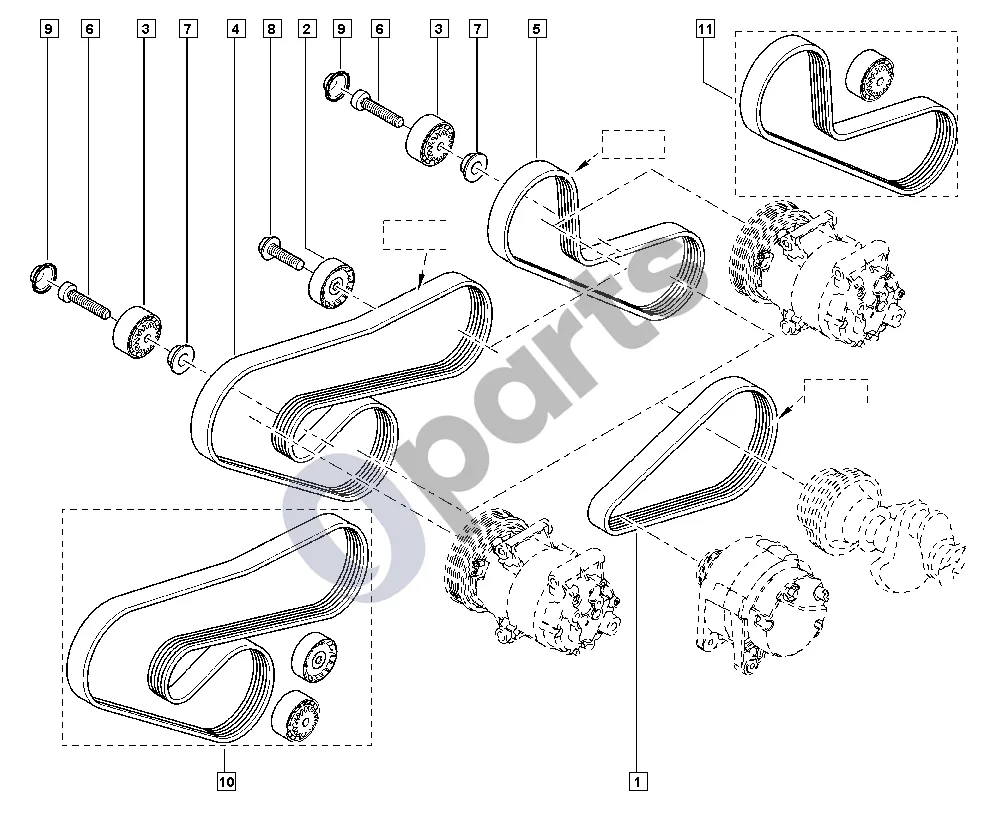 renault kangoo-i-2003 Diržo įtempiklis (D7D, D7F) schema – pozicija 2: Įtempiklis c2
