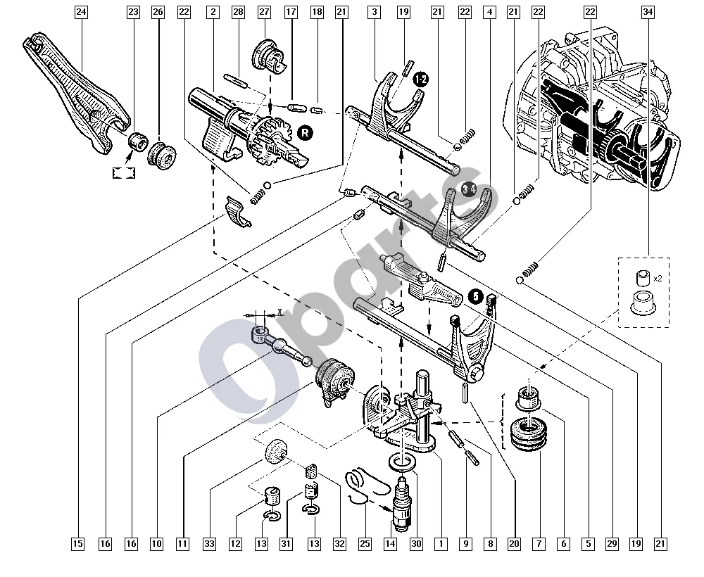 renault kangoo-i-2003 Gear selector fork (D4D, E7J, K7J) schema – pozicija 6: Guolio žiedų komplektas