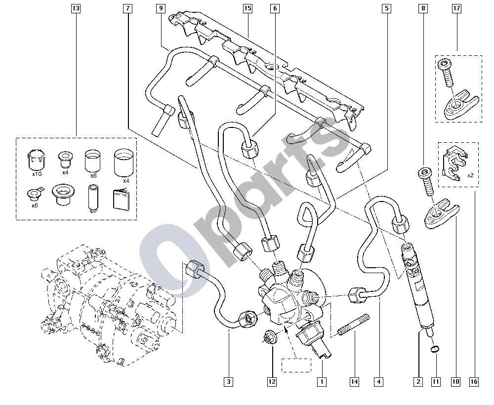 renault kangoo-i-2003 Įpurškiklis (K9K) schema – pozicija 1: Degalų skirstytuvas
