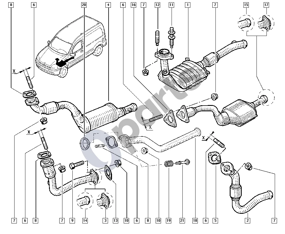 renault kangoo-i-2003 Išmetimo sistema (D4F, D7F, E7J) schema – pozicija 8: Išmetimo kolektoriaus tarpiklis
