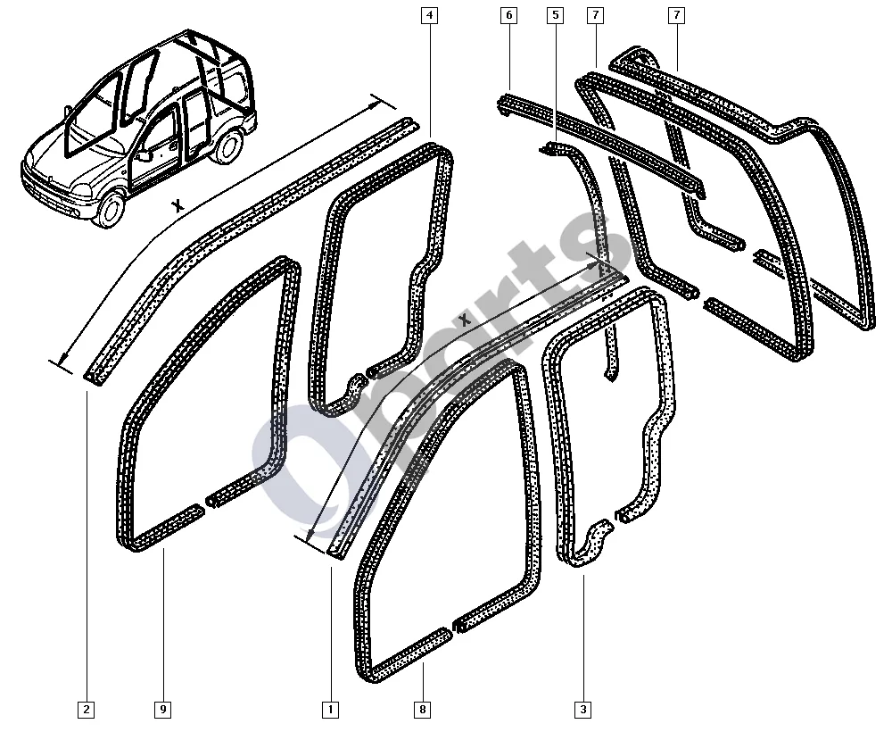 renault kangoo-i-2003 Sandarikliai schema – pozicija 8: Durų sandariklis